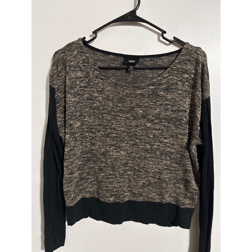 Mossimo Supply Co Womens XS Marled Tan Black Colorblock Long Sleeve Pullover Top